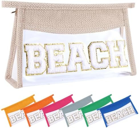 Beach Pouch Sunscreen Clear Makeup Bag Chenille Letter Beach Cosmetic Pouch Summer Essential Cute... | Amazon (US)
