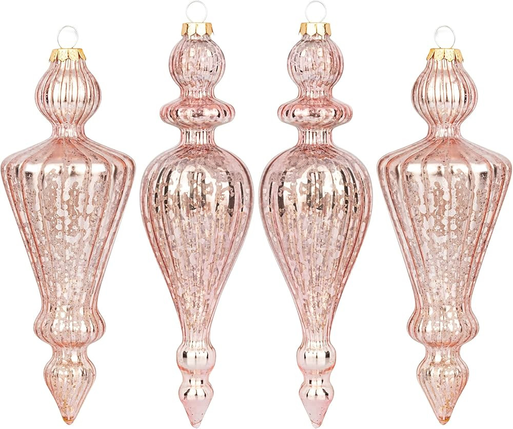 KI Store Mercury Glass Finial Pink Christmas Ornaments Set of 4 Large Hanging Christmas Finials f... | Amazon (US)