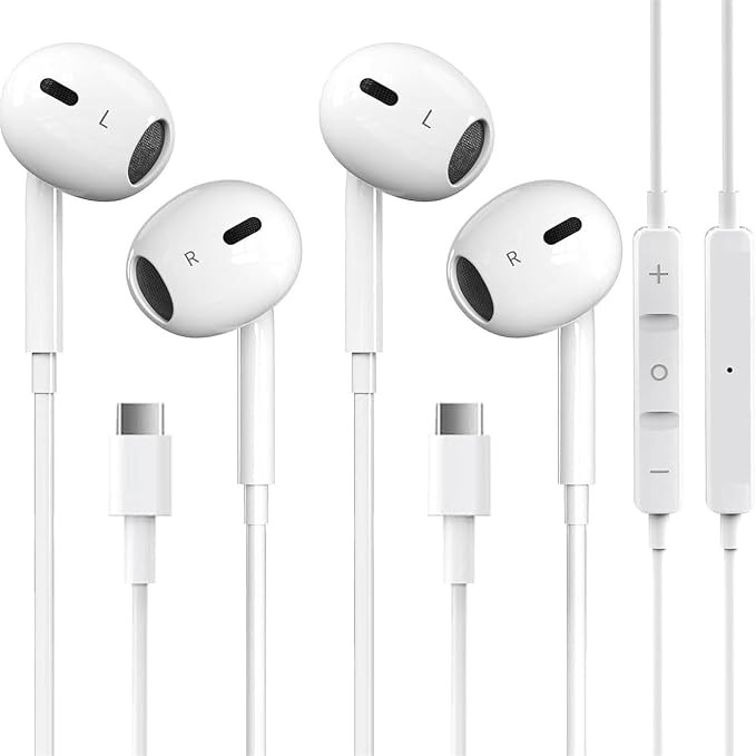 2 Packs USB C Headphones for iPhone 17/16/15 Pro Max Plus Type C Earphones with Microphone & Remo... | Amazon (US)