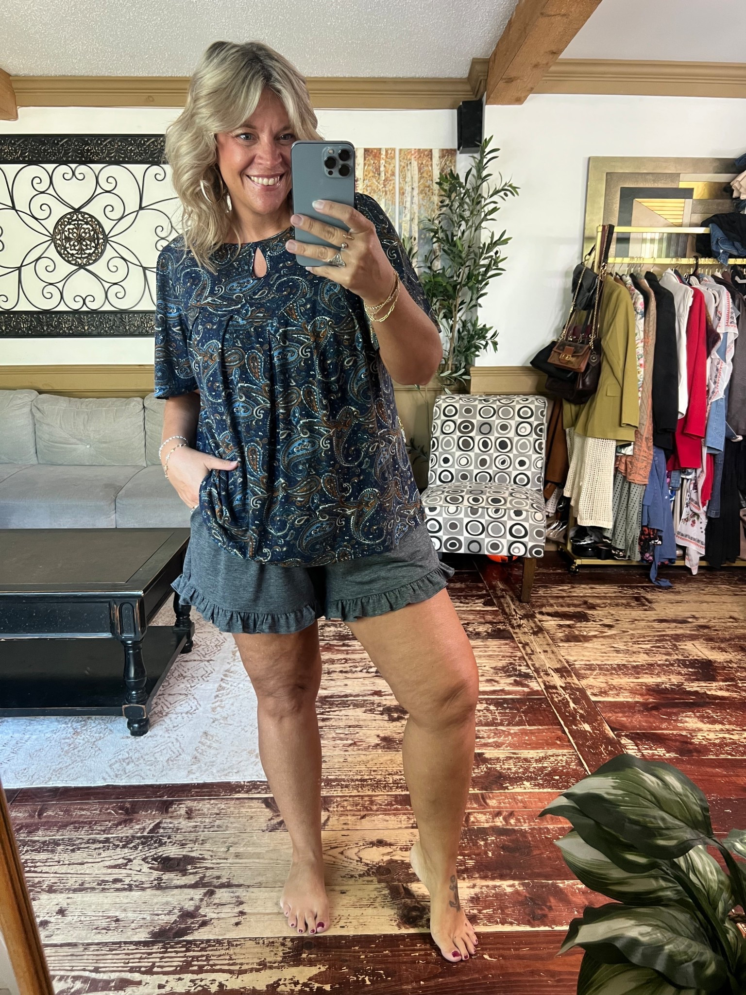 Lounge > zoom call outfit . Wearing size 12 in the super soft & stretchy top and size 14/16 in the ruffle hem elastic waist shorts 

#LTKMidsize #LTKActive #LTKPlusSize