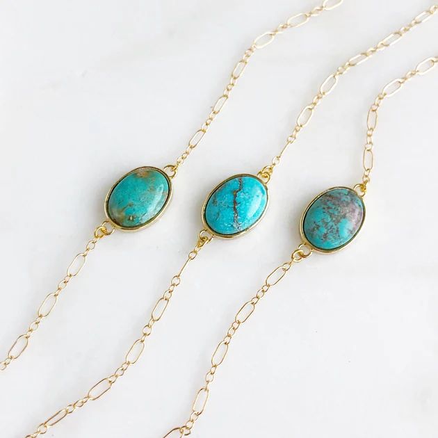 Turquoise Stone Gold Chain Bracelet. Gemstone Bracelet. Boho Bracelet | Rustic Gem Jewelry
