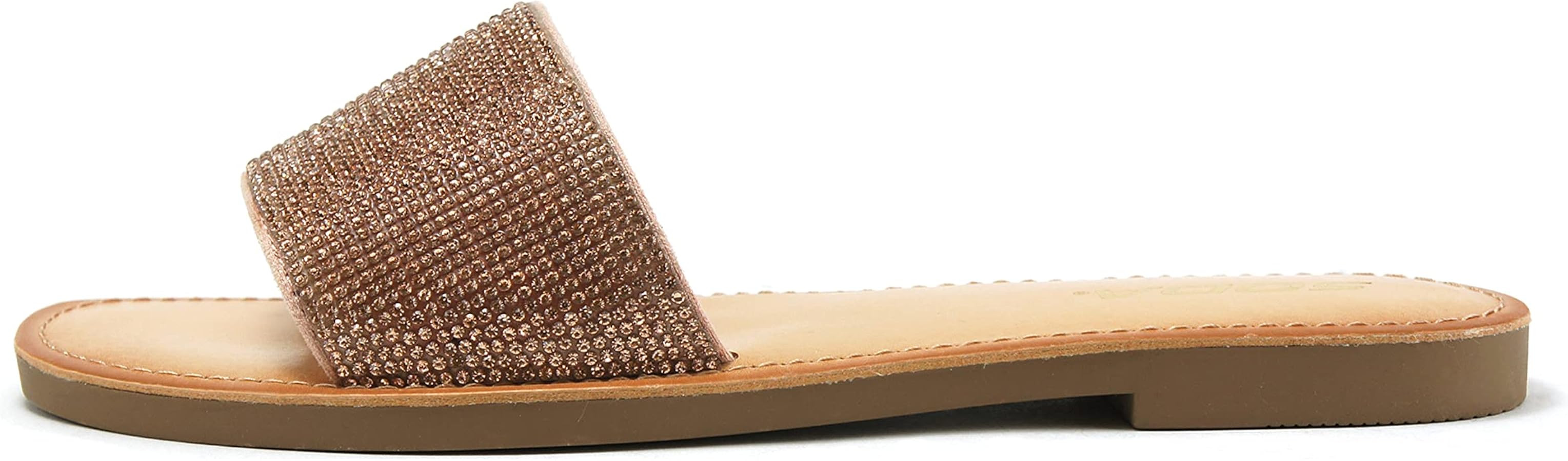 Soda JUSTICE ~ Women Casual Rhinestones Crystal Jewel Comfort Flip Flop Fashion Slide Flat Sandal... | Amazon (US)