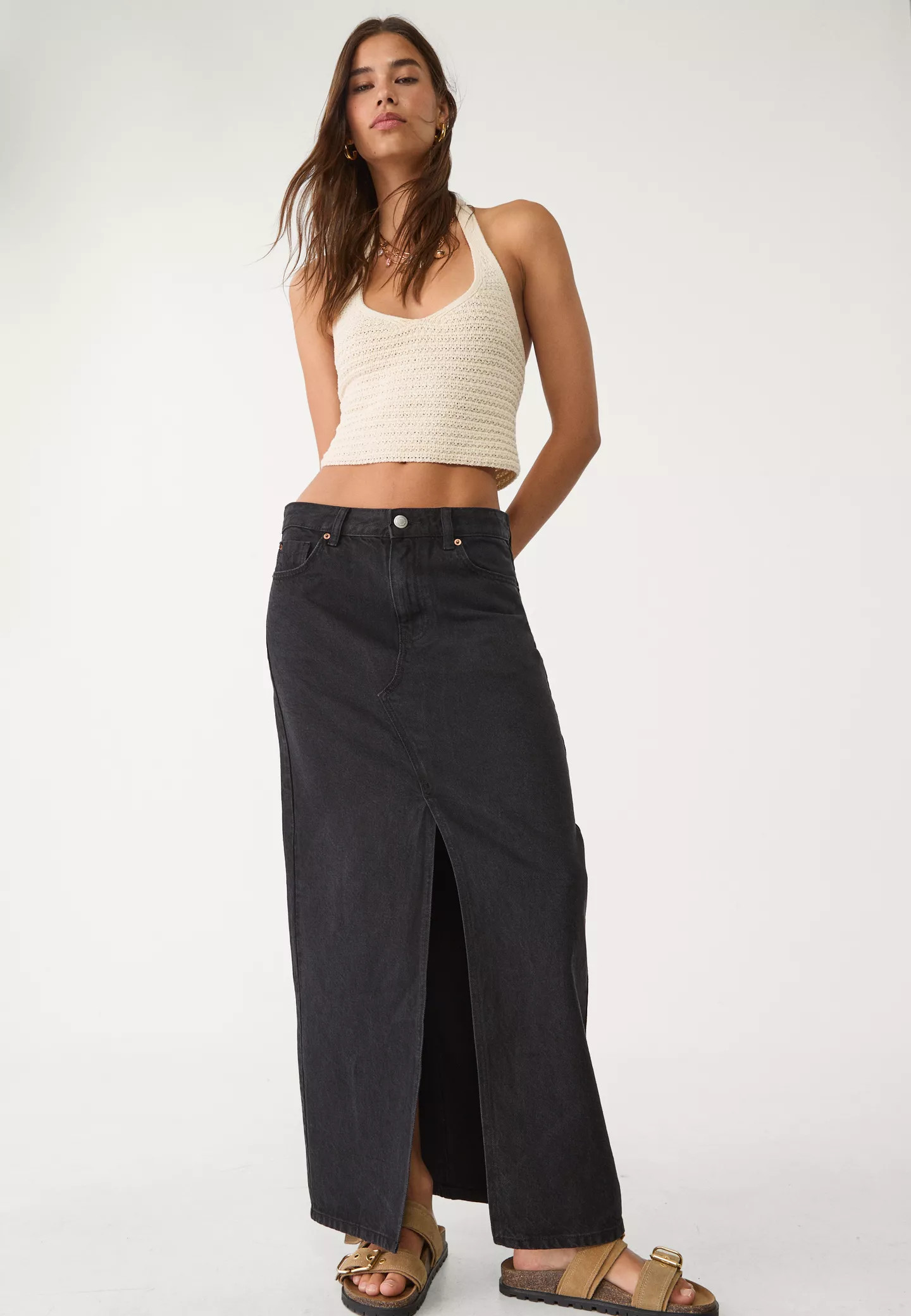 D70 flowing denim midi skirt | Stradivarius (UK)
