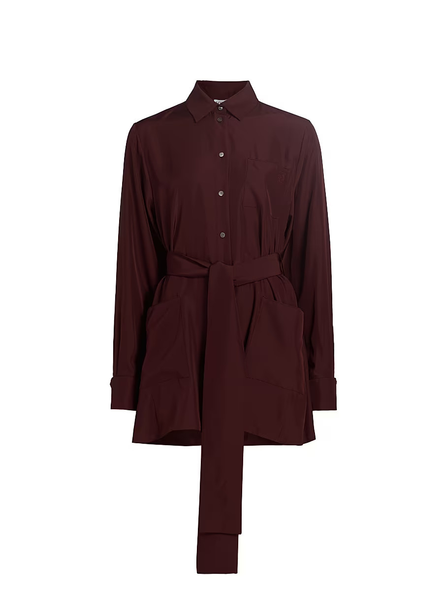 Women's Belted Silk-Blend Blouse - Burgundy - Size 0 | Saks Fifth Avenue