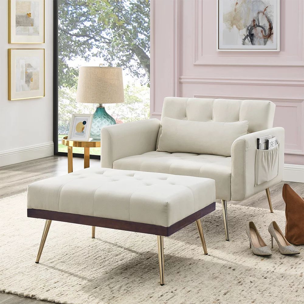 Jusddie Recline Armchair Upholstered Gold Legs Sofa Chair With Ottoman Comfortable Furniture 1 Pi... | Walmart (US)