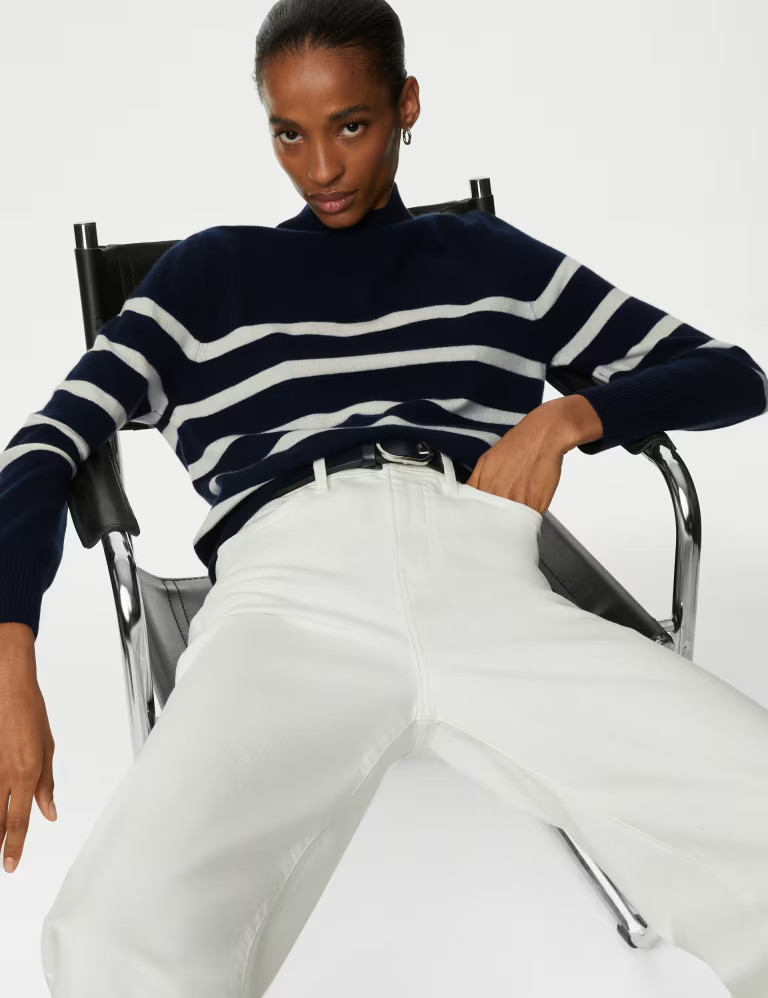 Pure Cashmere Striped Funnel Neck Jumper | Marks & Spencer (UK)