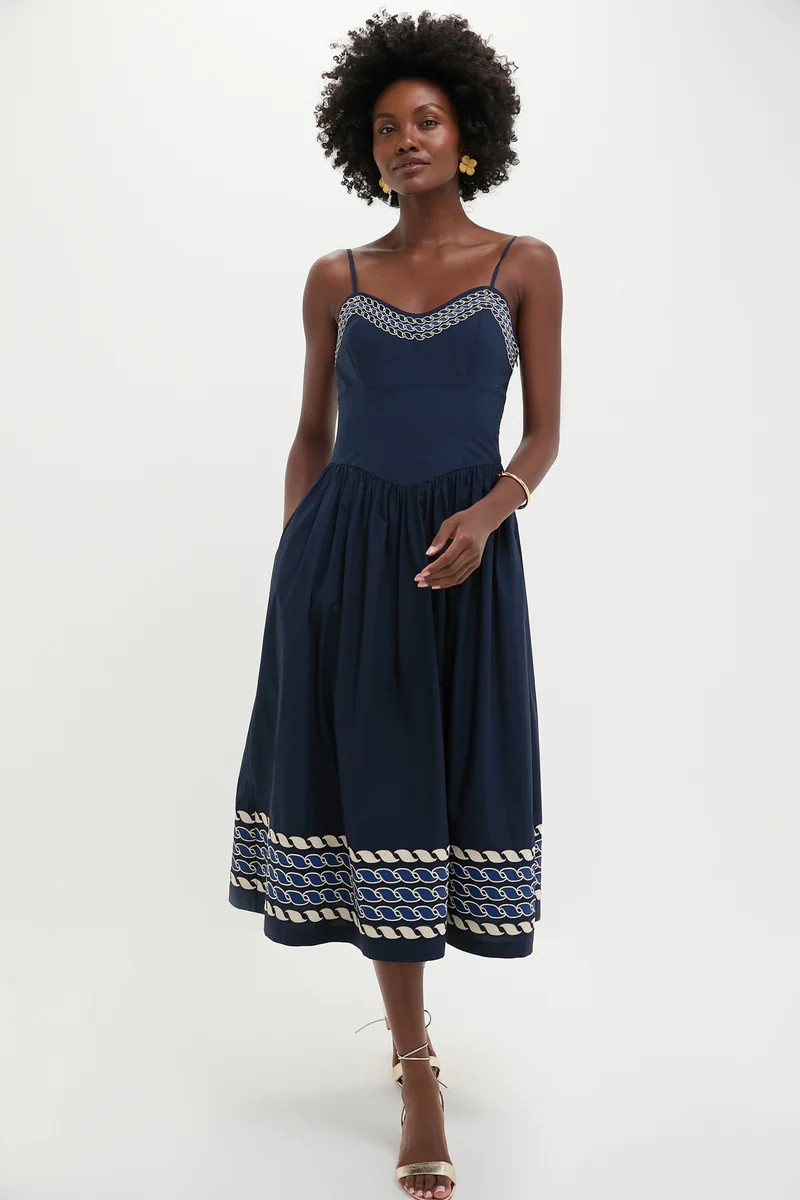 Navy High Tide Embroidered Stripe Gabriella Dress | Tuckernuck (US)