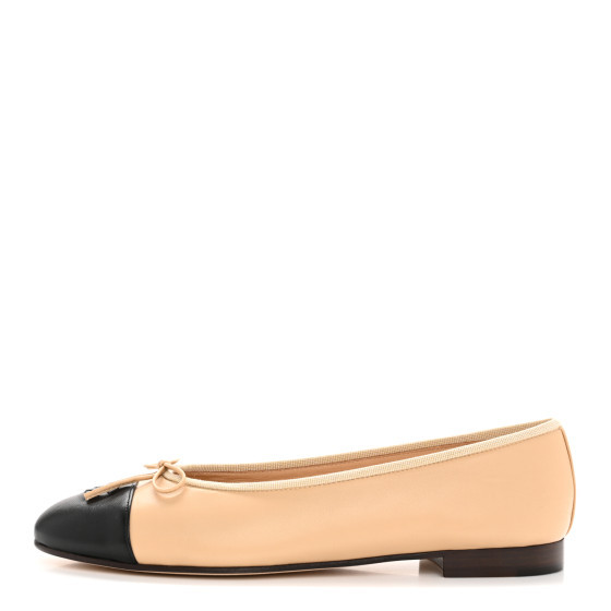 Lambskin Cap Toe CC Ballerina Flats 40.5 Beige Black | FASHIONPHILE (US)
