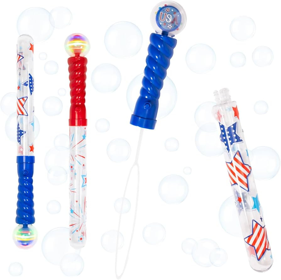 Light Up Bubble Wand Toy for Kids, LED Bubble Blower Party Favor (2-Pack) \u2013 Red & Blue Patri... | Amazon (US)