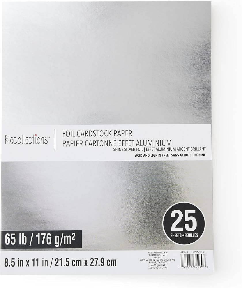 25 Sheets Shiny Silver Foil 8.5" x 11" Cardstock Paper by Recollections - Acid and Lignin Free Pa... | Amazon (US)