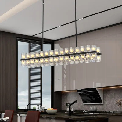 Rectangular Luxurious Crystal Chandelier for Living Room & Dining Room, Black Frame with K9 Crystals | Wayfair North America