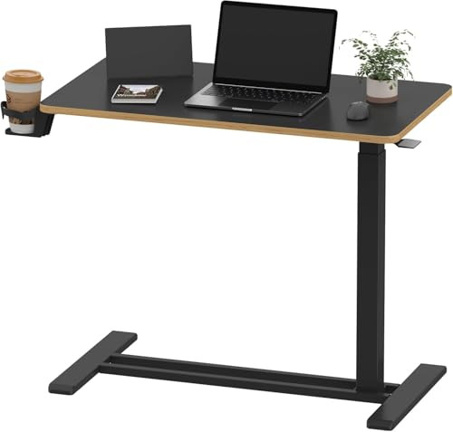 SANODESK Medical Adjustable Overbed Bedside Table with Hidden Casters, Pneumatic Mobile Laptop Computer Standing Desk Cart with Tray, Hospital and Home Use(31.5" W x 17.7" D, Black) | Amazon (US)