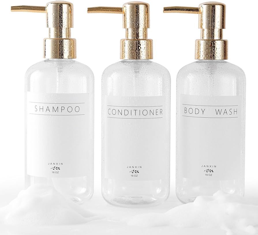 Shampoo and Conditioner Dispenser Set of 3,Modern Refillable 16oz Shampoo and Conditioner Bottles... | Amazon (US)