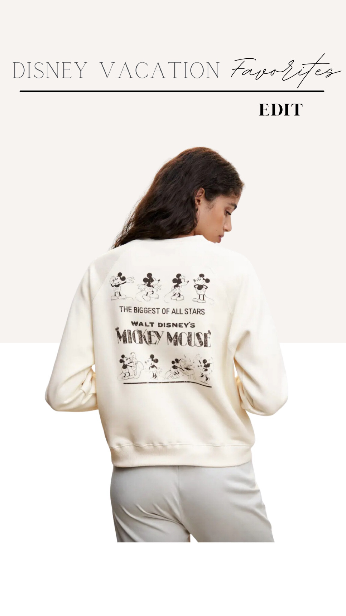 Women’s Disney Vacation outfit, white sweatshirt with Disney logo 

#LTKFind #LTKU #LTKtravel