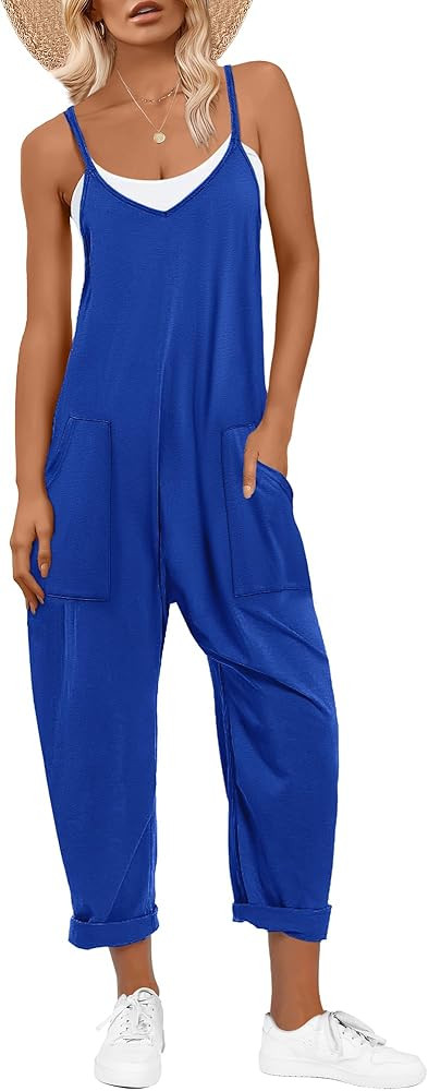 ANRABESS Jumpsuits for Women Casual Summer Overalls Sleeveless Spaghetti Strap Romper Jumpers Tre... | Amazon (US)