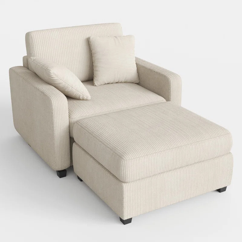 Atlai 40''W Upholstered Chaise Lounge with Ottoman and Two Pillows | Wayfair North America