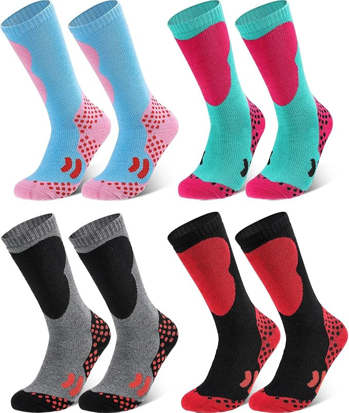 Geyoga Kids Ski Socks 4 Pairs Winter Warm Long Knee Snow Skiing Snowboard Skating Socks for Boy G... | Amazon (US)