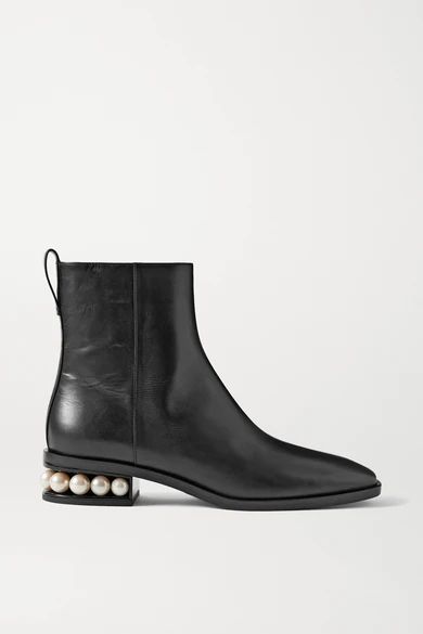 Nicholas Kirkwood - Casati Faux Pearl-embellished Leather Ankle Boots - Black | NET-A-PORTER (US)