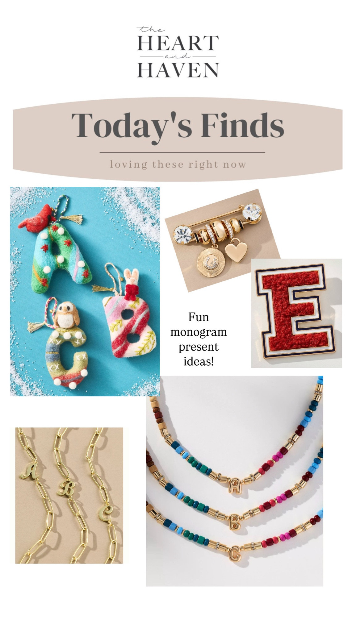 Easy personalized gifts for yourself or others! The brooches are adorbs!! Also linking the sweater I bought this season which is sooo cozy, zero itch.  Size down if between sizes. 