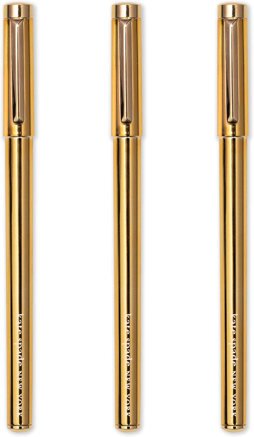 Kate Spade New York Fine Tip Pens, 3 Black Ink Pens, Fine Point Pens for Note Taking, Gold | Amazon (US)