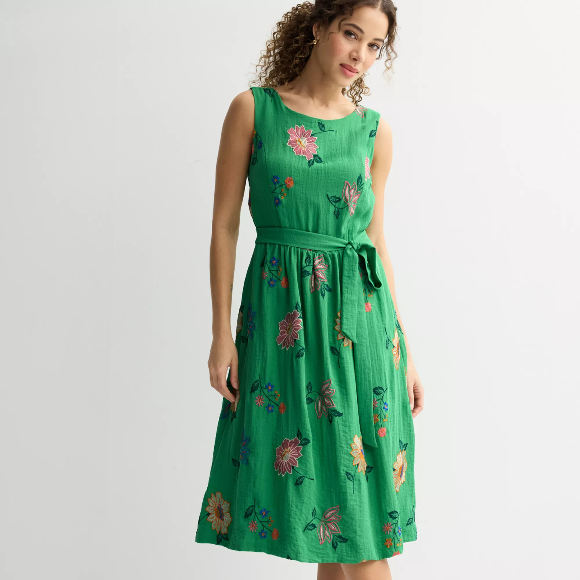 Women's Draper James Sleeveless Embroidered Linen Dress | Kohl's