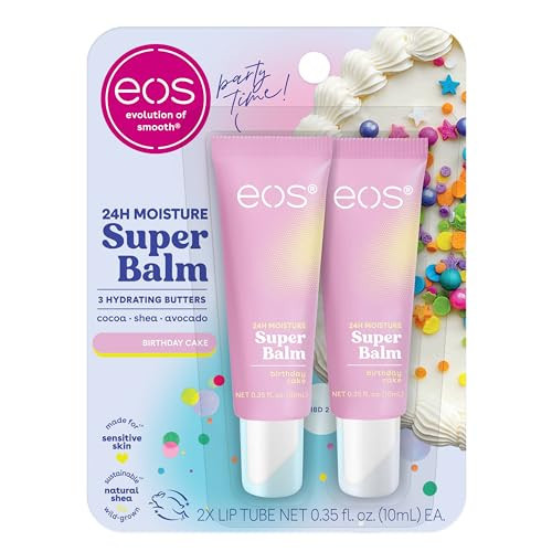 eos 24H Moisture Super Balm - Birthday Cake, Day or Night Lip Treatment, Made for Sensitive Skin, Lip Balms & Moisturizers, 0.35 fl oz, 2-Pack | Amazon (US)