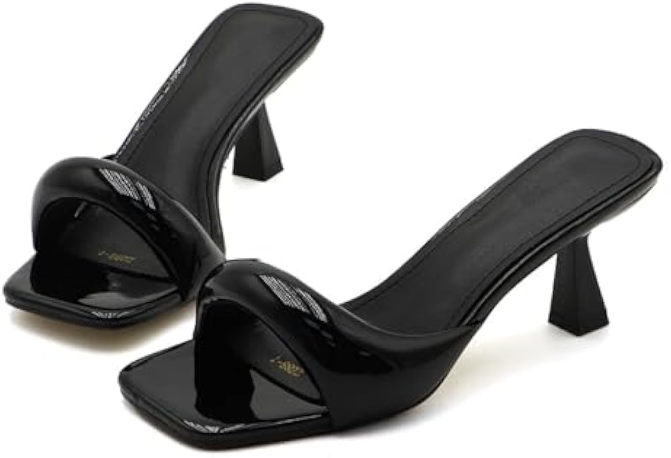 Women's Patent Leather One-Strap Low-Heeled Slip-On Fashion Sandals Sexy Square Open Toe Comforta... | Amazon (US)