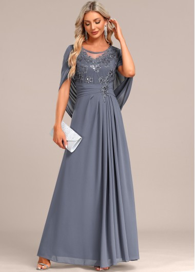 Dusty Blue Patchwork Half Sleeve Round Neck Maxi Dress | modlily.com - USD 61.98 | modlily.com