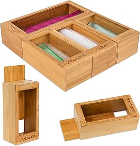 Bamboo Ziplock Bag Storage Organizer and Dispenser for Kitchen Drawer With Removable Back, By Sli... | Amazon (US)