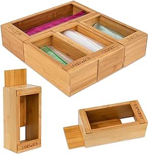 Bamboo Ziplock Bag Storage Organizer and Dispenser for Kitchen Drawer With Removable Back, By Sli... | Amazon (US)