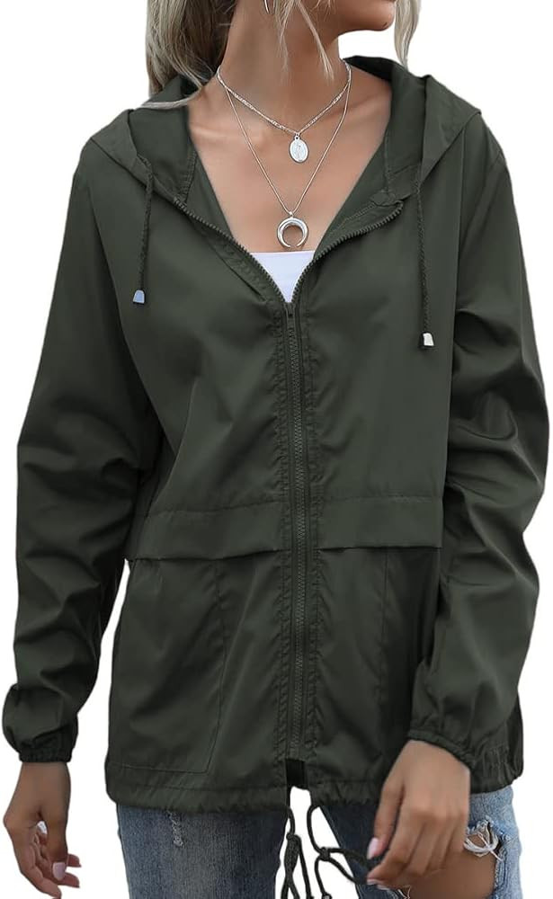 ETOSELL Womens Casual Jacket Waterproof Raincoat Lightweight Rain Jacket Hooded Windbreaker Outerwea | Amazon (US)