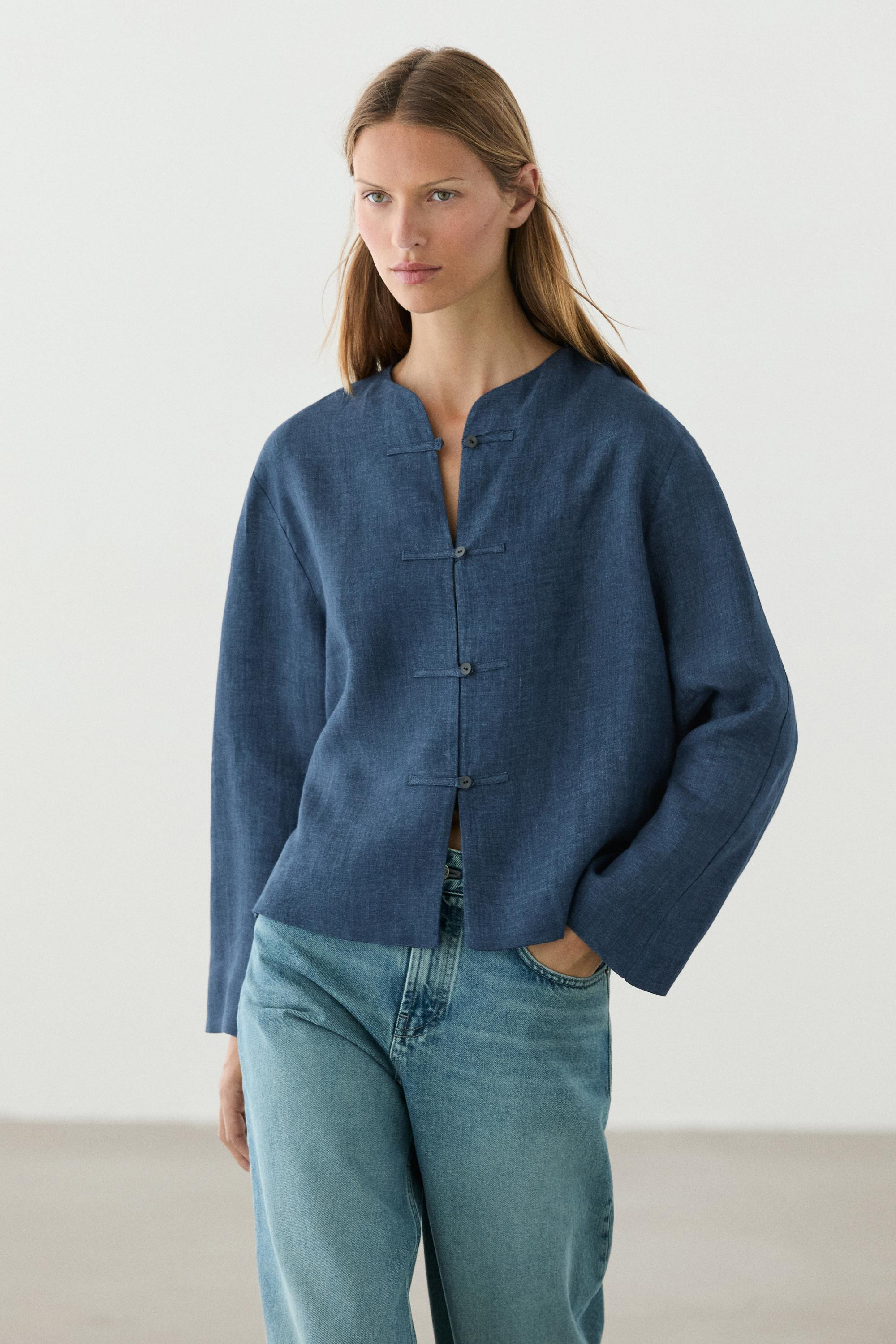 100% linen overshirt with toggle details | Massimo Dutti UK