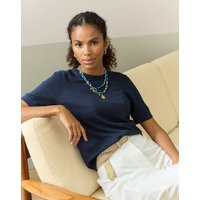 Brora Cotton Knit Classic T-Shirt Navy for Women - Size: 18 | Brora