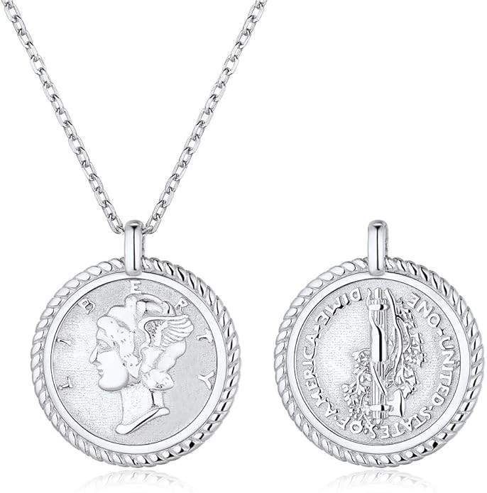 ChicSilver Coin Necklace Sterling Silver Vintage Round Circle Disc Dainty Coin Pendant Necklaces ... | Amazon (US)