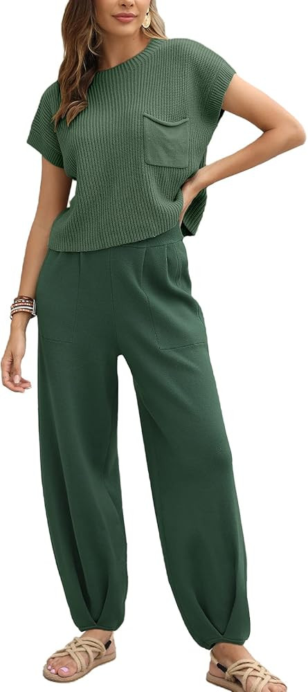 Ugerlov Women's Two Piece Outfits Sweater Sets Knit Pullover Tops and High Waisted Pants Lounge S... | Amazon (US)