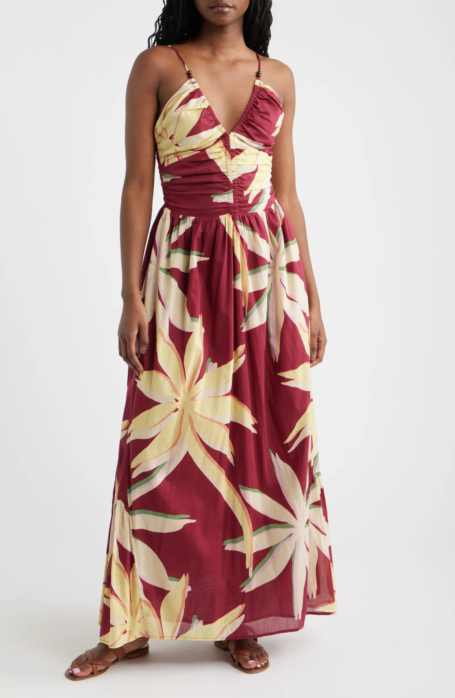 Palm Floral Print A-Line Maxi Sundress | Nordstrom
