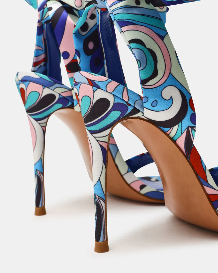 EVREN Blue Print Strappy Leg-Tie Stiletto Women's Heel | Steve Madden (US)