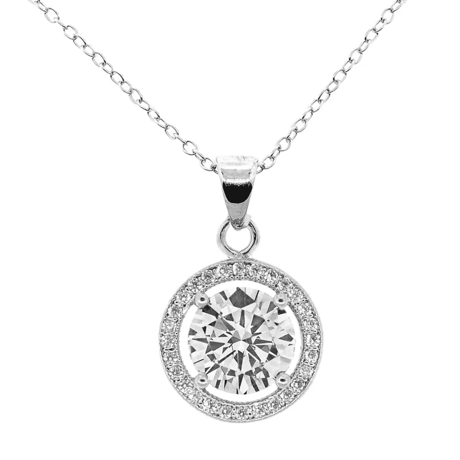 Cate & Chloe Blake 18k White Gold Plated Halo Necklace with Simulated Diamond Crystals for Women | Walmart (US)