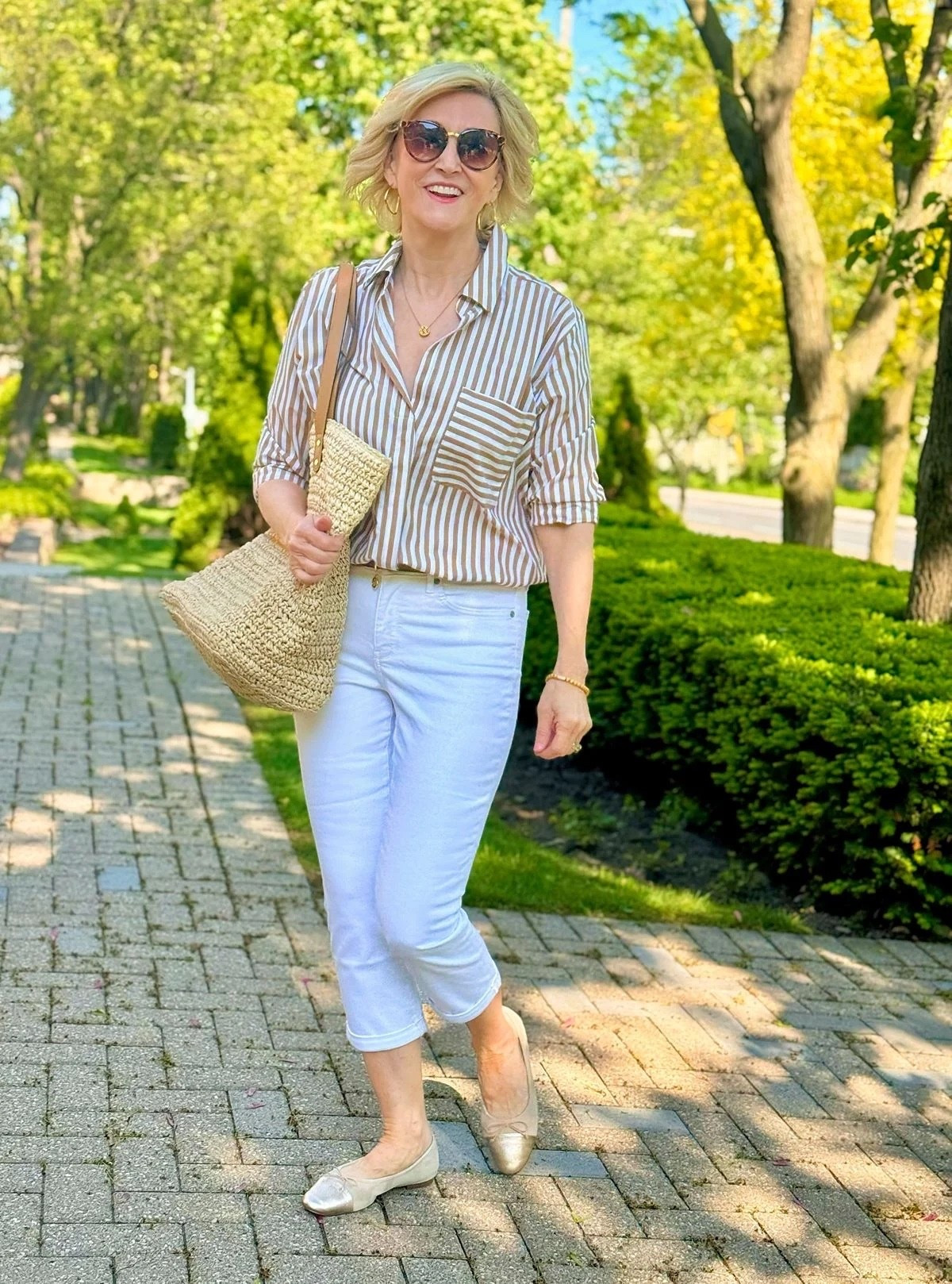A classic combination that never goes out of style 🤎🤍
This brown and white striped collared shirt paired with crisp white cropped pants is the perfect balance of polished and effortless. I love how simple pieces can come together to create a look that feels fresh, timeless, and easy to wear.

#LTKSeasonal #LTKOver40 #LTKootd