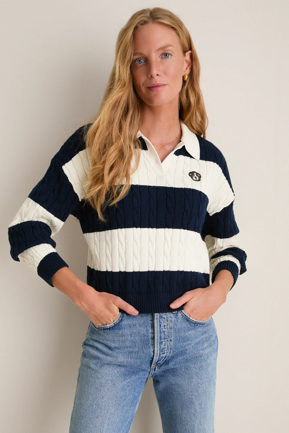 Navy and Ivory Cabled Huxley Polo | Tuckernuck (US)