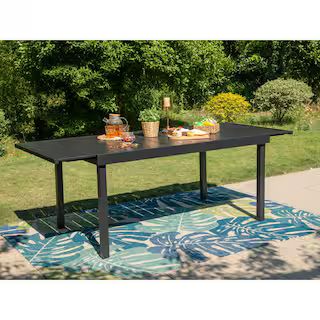 PHI VILLA Black Expandable Rectangle Metal Patio Outdoor Dining Table THD-PV305N - The Home Depot | The Home Depot