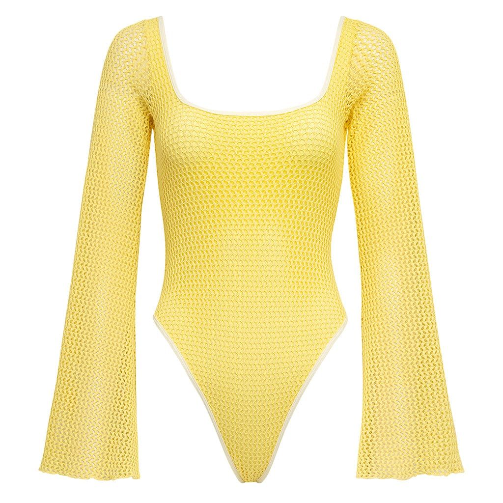 Yellow Crochet Bell Sleeve Allie One-Piece | Montce