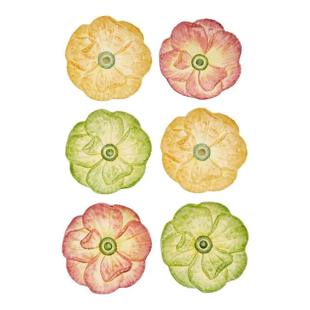 Moda Domus x Chairish Exclusive Dinner Plates, in Green, Yellow, and Pink - Set of 6 | Chairish