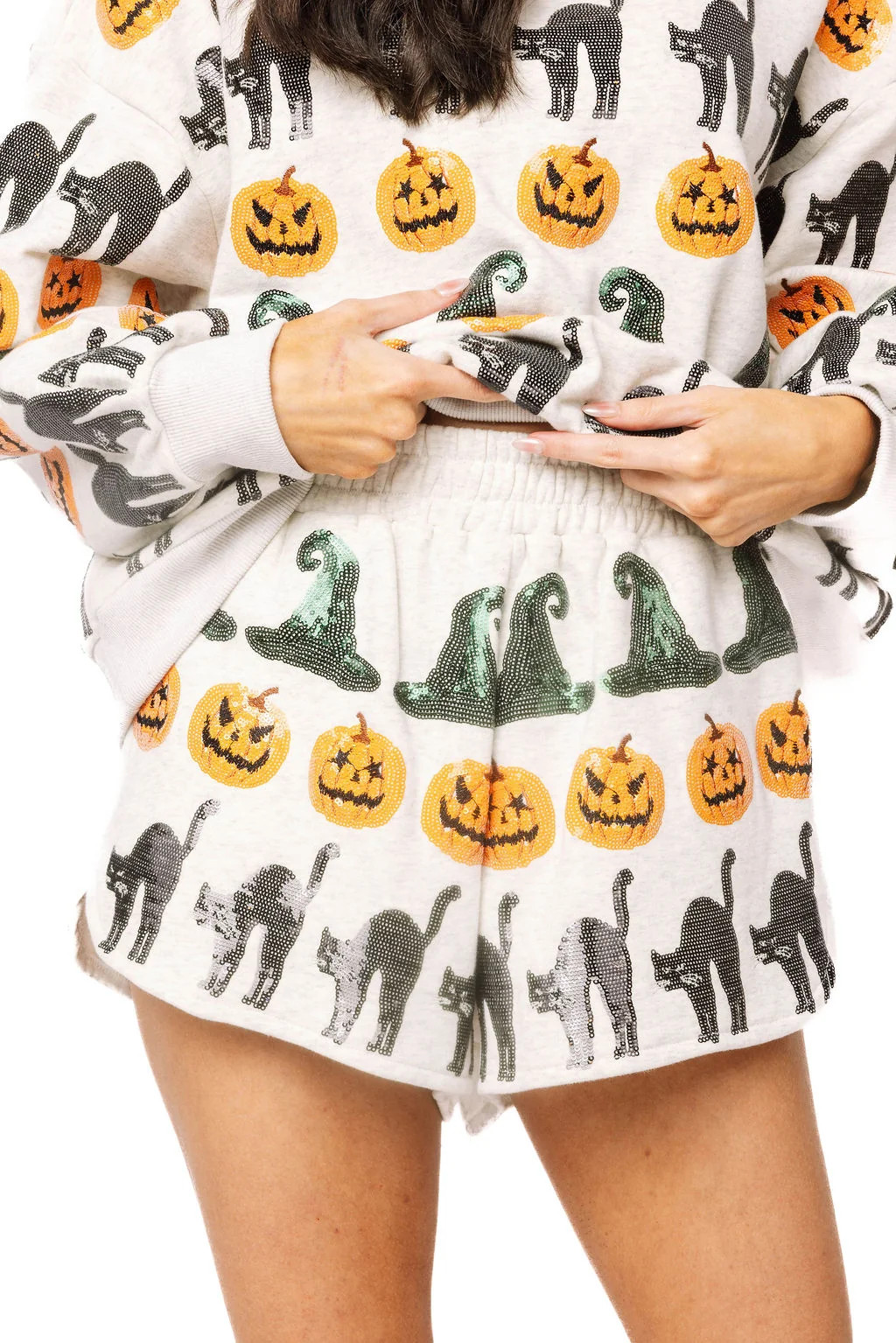 Light Grey Witch Hat, Pumpkin & Cat Short | Queen of Sparkles
