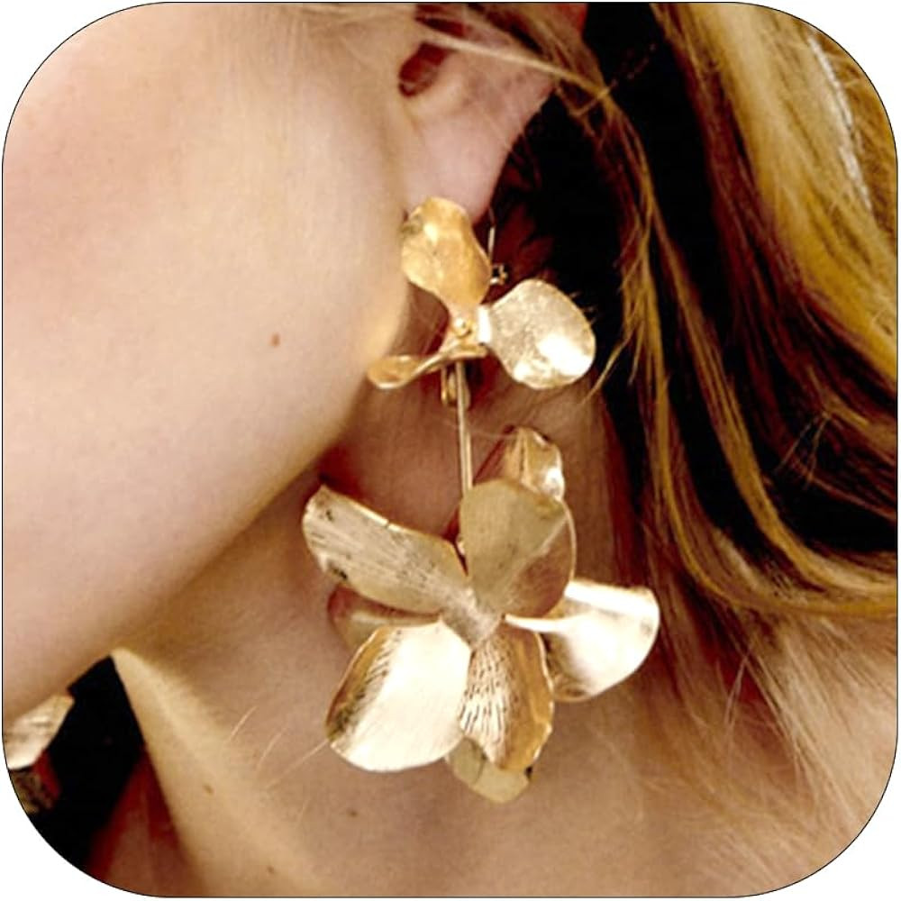 Gold Flower Earrings for Women Large Flower Drop Earrings Flower Statement Earrings Chunky Floral... | Amazon (US)