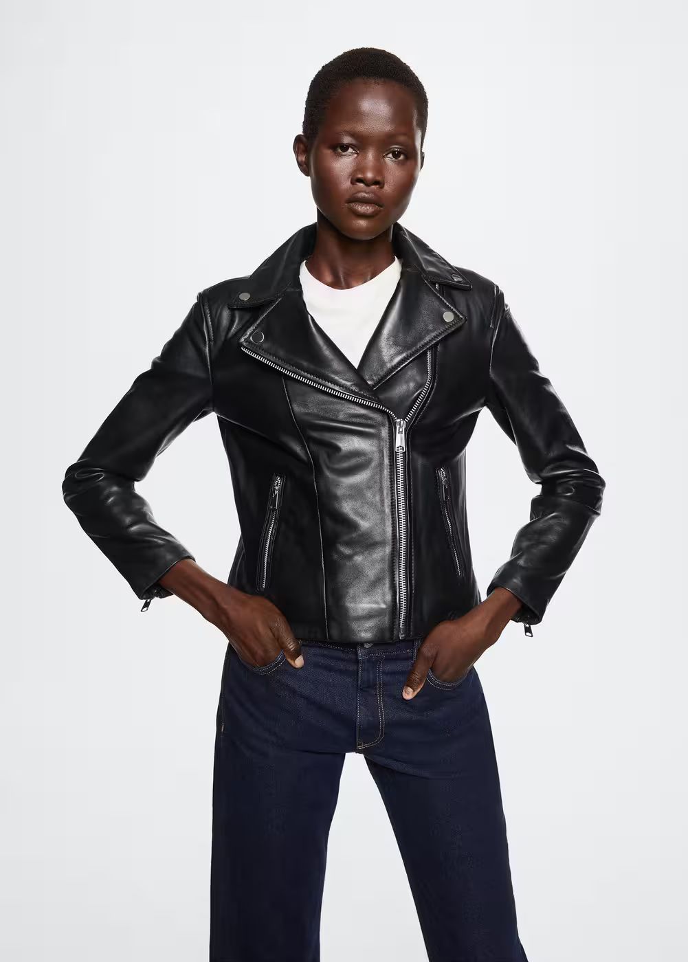 Leather biker jacket -  Women | Mango USA | MANGO (US)