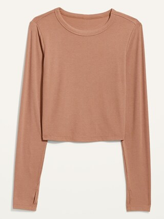 UltraLite Long-Sleeve Crew-Neck Ribbed Cropped Top for Women | Old Navy (US)