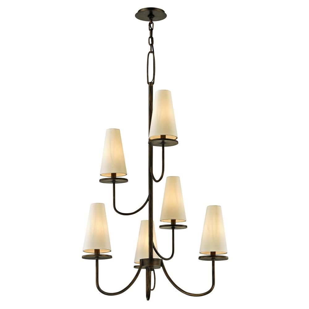 Troy Lighting Marcel 6-Light Pompeii Bronze 28 in. D Chandelier with Off-White Hardback Cotton Shade | The Home Depot
