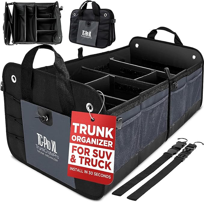 TRUNKCRATEPRO - XL Trunk Organizer For SUV, Car, Truck with 6 Compartments Adjustable Collapsible... | Amazon (US)