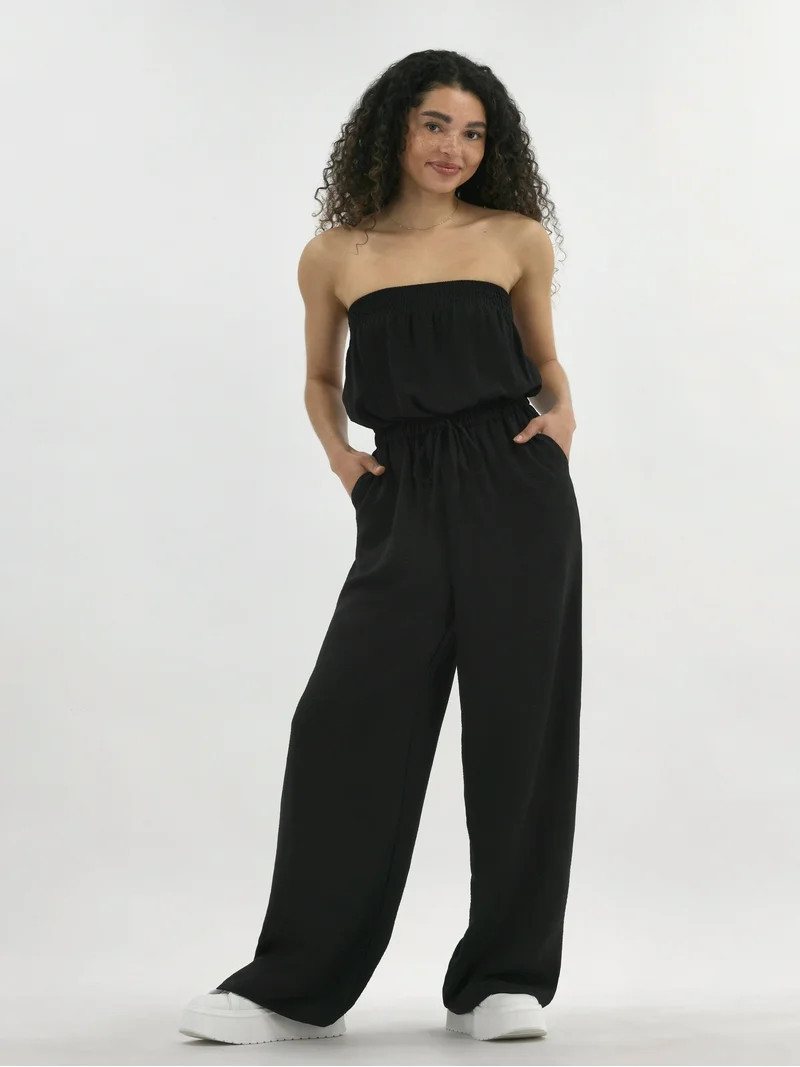 No Boundaries Crinkle Strapless Jumpsuit, Women's | Walmart (US)